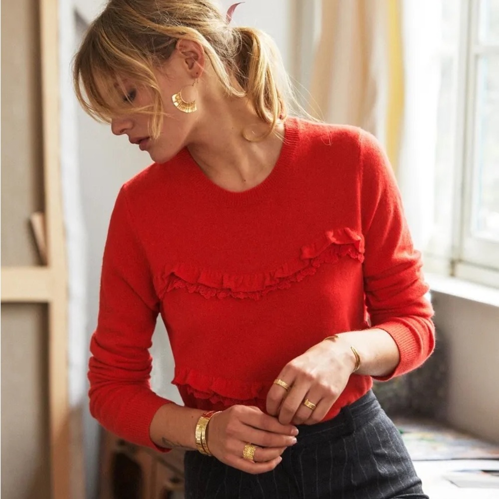Red Ruffled Women's Sweater